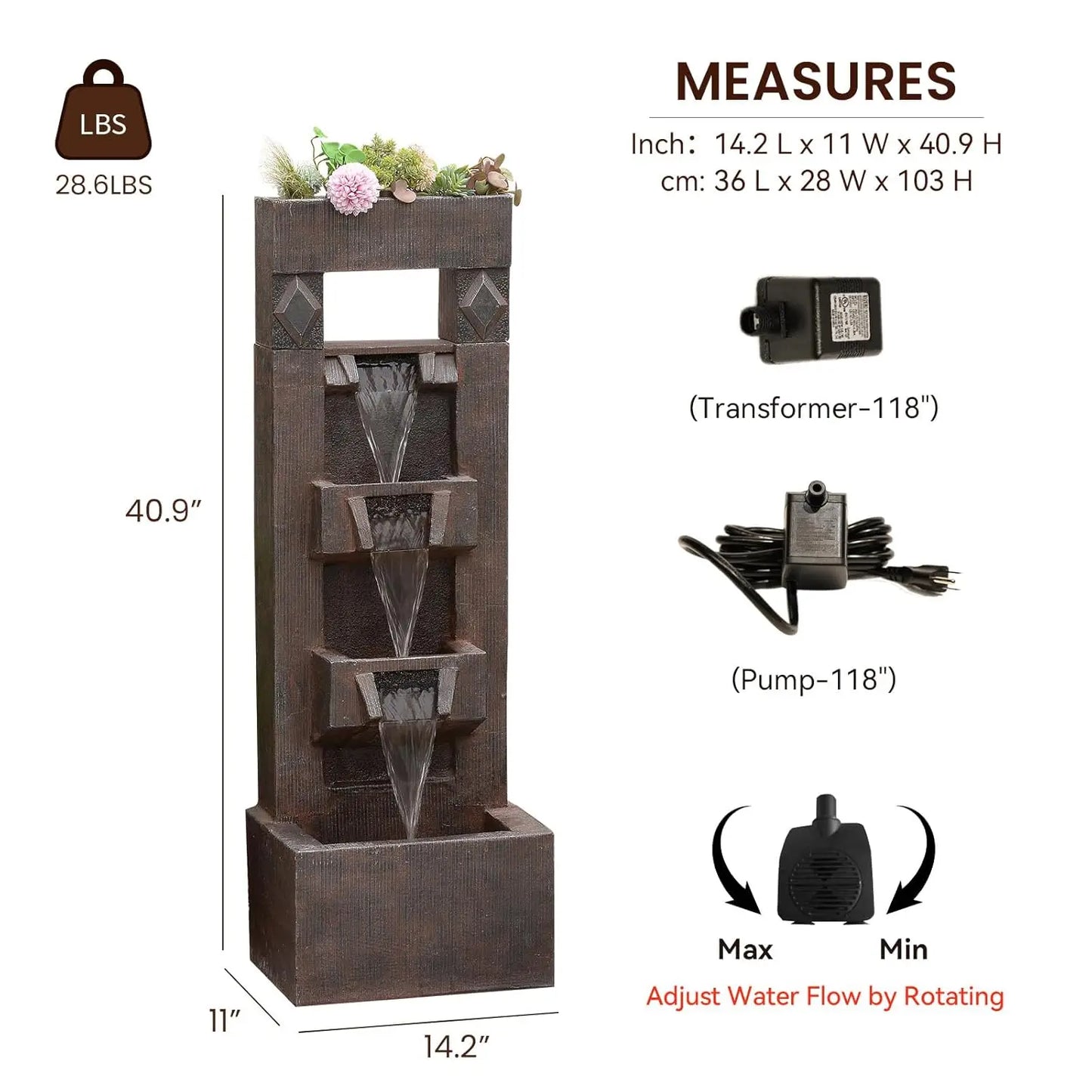 Four Tier Water Fountain With LED Lights And Pump For Indoor Outdoor